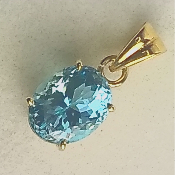 14KT Gold Brilliant Blue Topaz Solitaire Pendant - Vintage - Picture 4 of 4